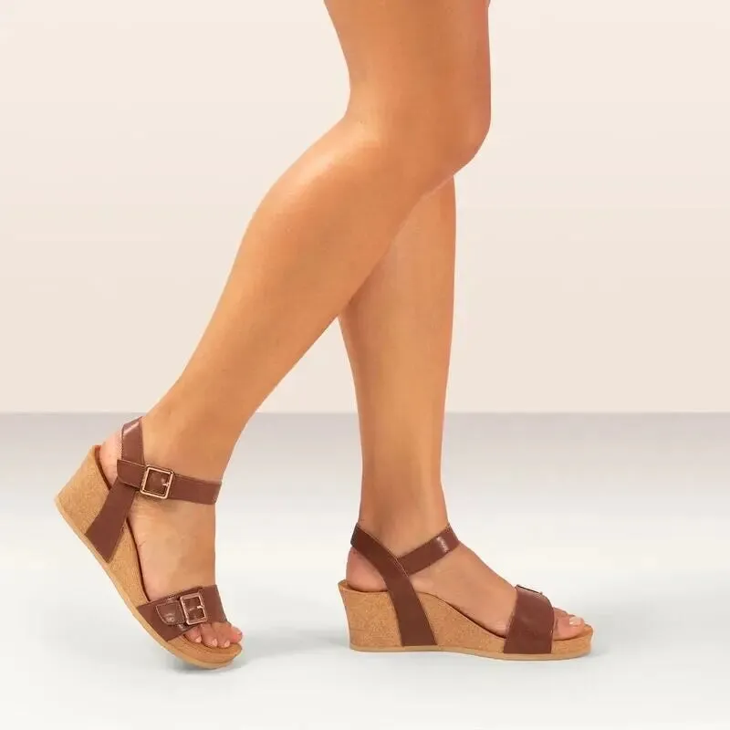 Lexa Quarter Strap Wedge - Walnut