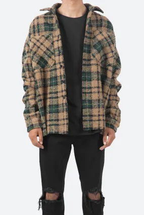 Loose Woven Flannel Shirt - Green/Black