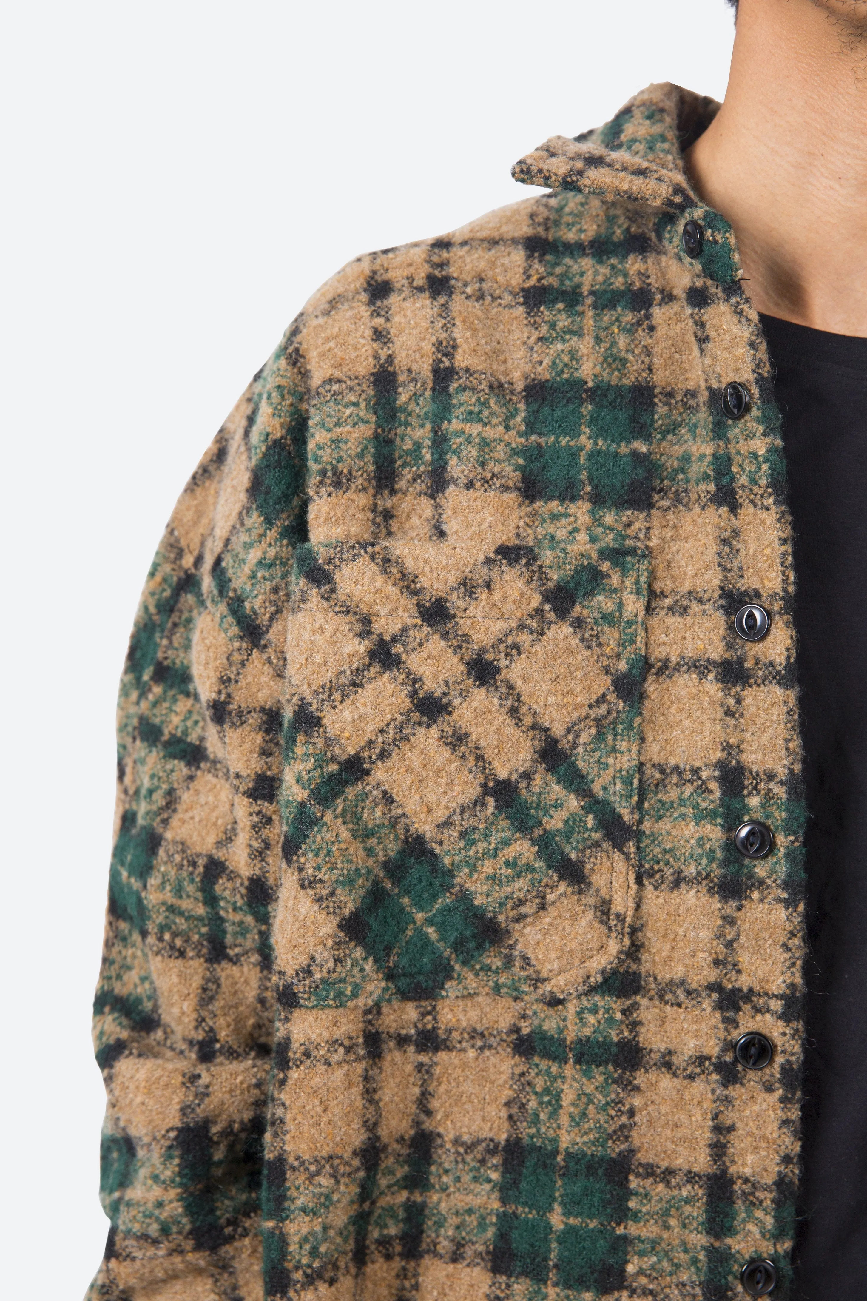 Loose Woven Flannel Shirt - Green/Black