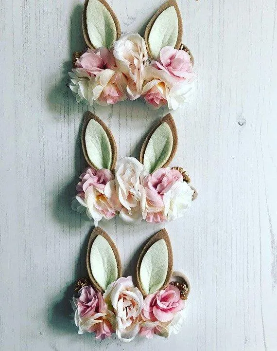 Luxe Floral Bunny Ears Headband - Ivory Pink