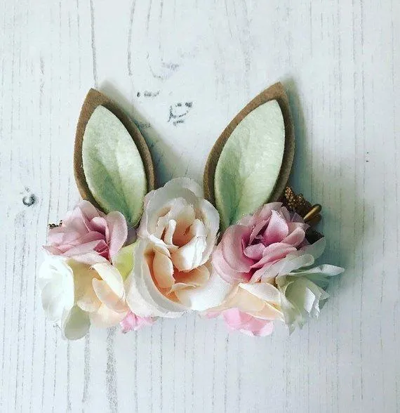 Luxe Floral Bunny Ears Headband - Ivory Pink