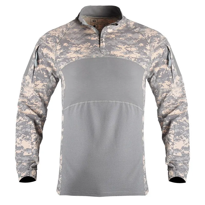 Men's Tactical Long Sleeve Shirt Airsoft Military Camo Pullover T Shirt | 00856