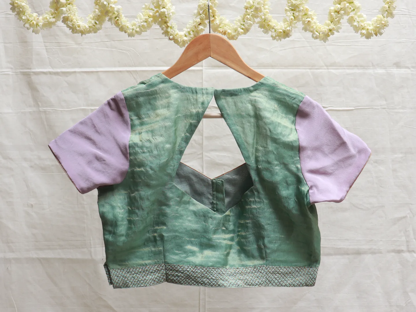 Mint green and lilac Kalamkari blouse