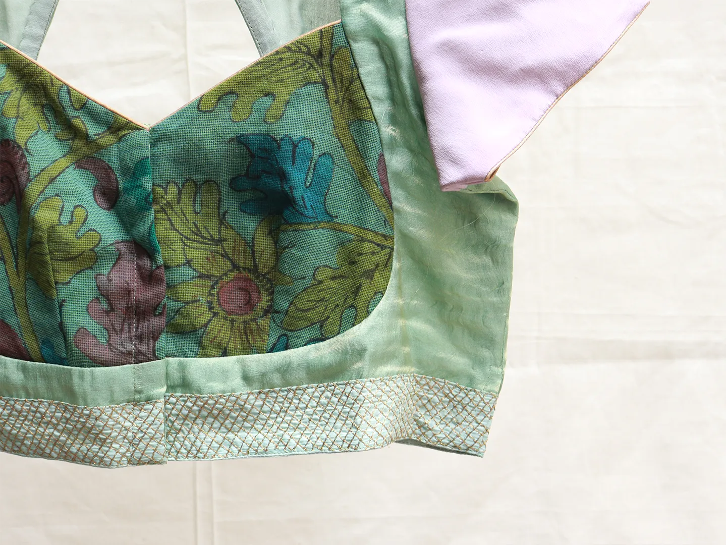 Mint green and lilac Kalamkari blouse