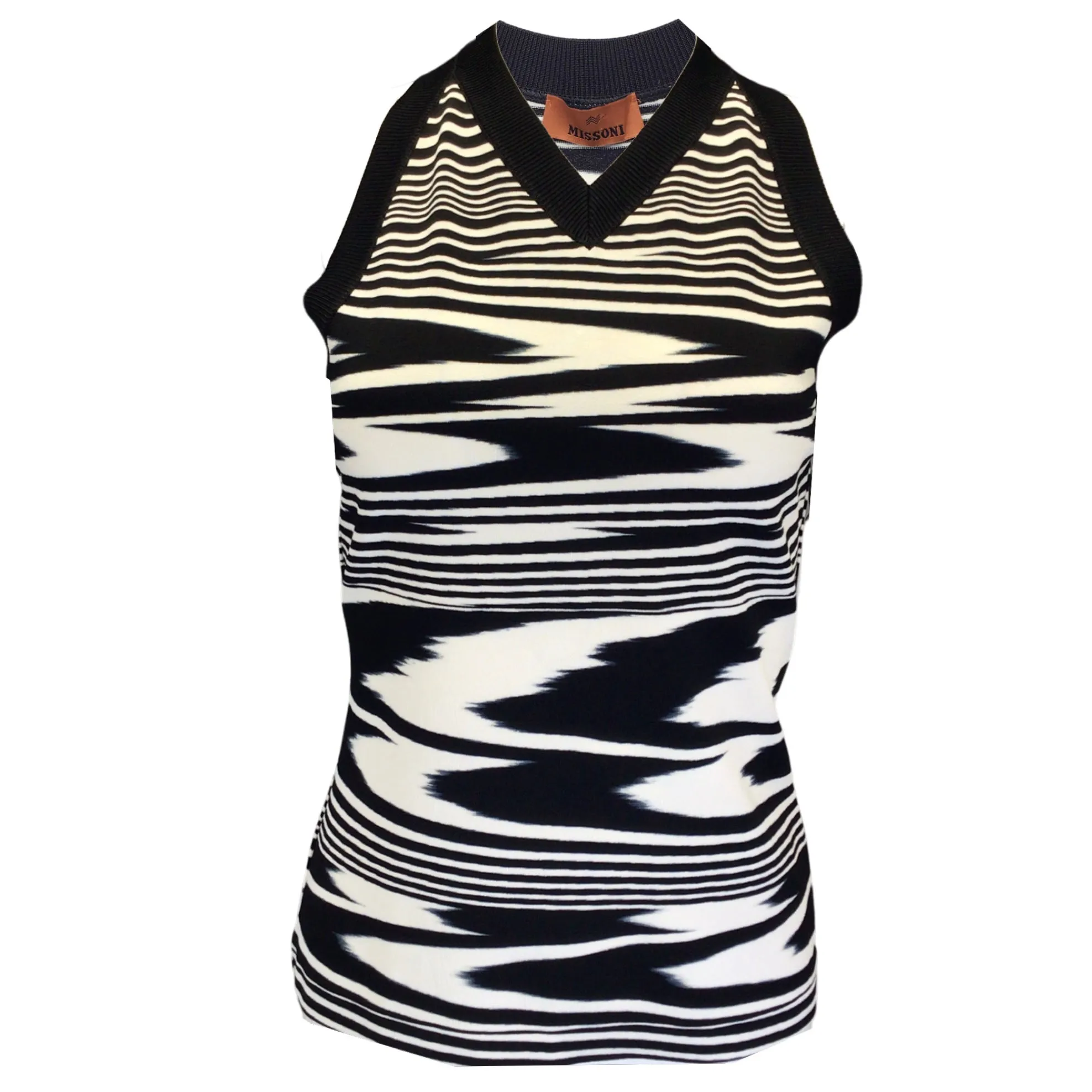 Missoni Black / White 2022 Sleeveless V-Neck Knit Top