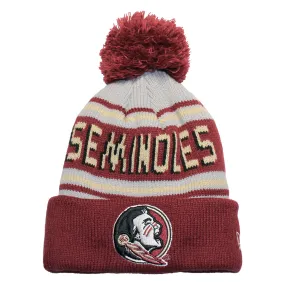 New Era Kid's Seminoles/Seminole Logo Design Knit Pom Cuffed Beanie - Garnet/Grey