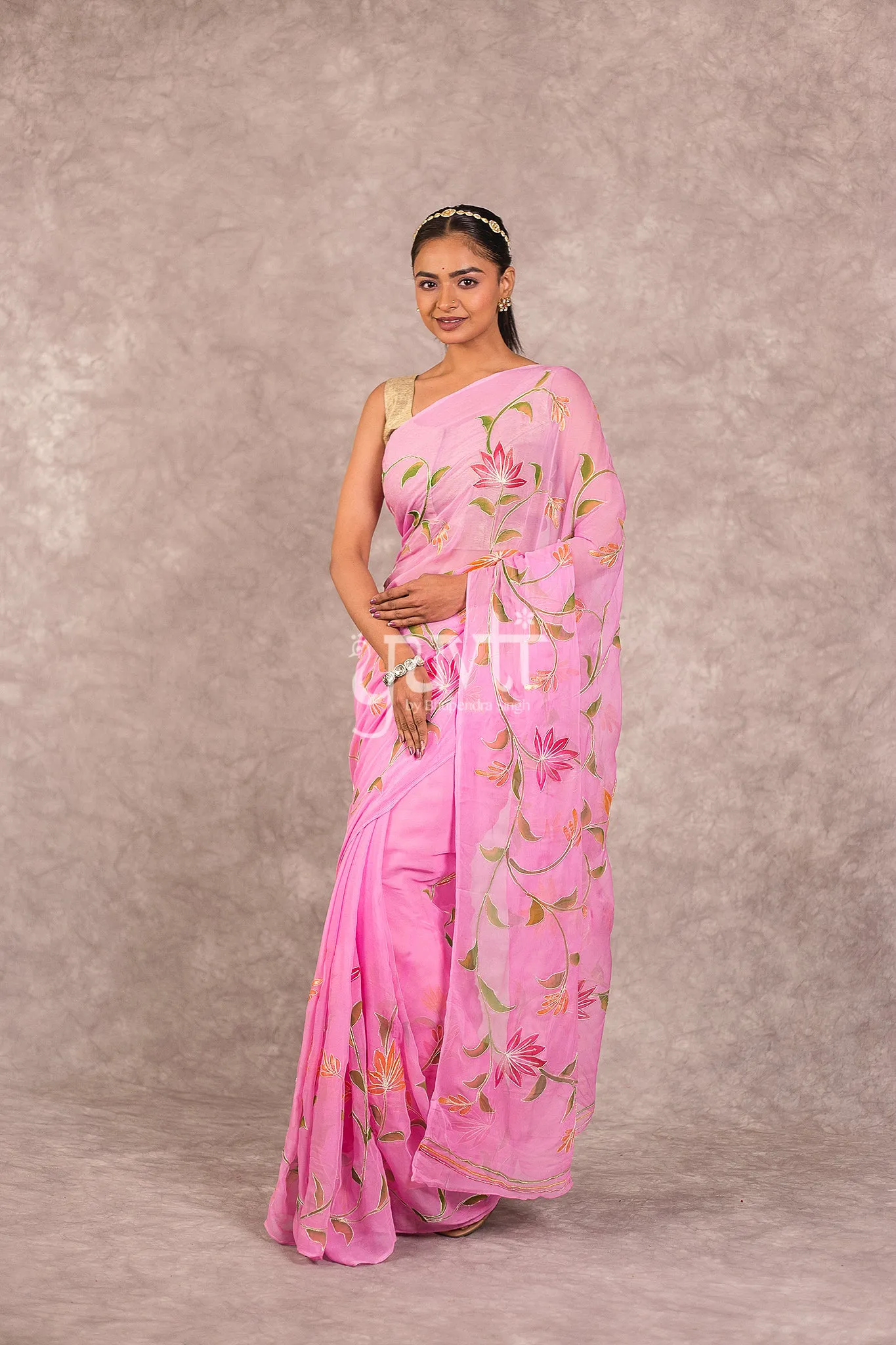 Pink Chiffon Saree