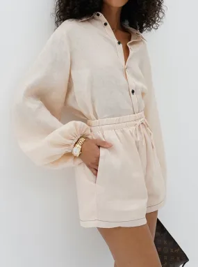 Rue Contrast Stitch Linen Shirt | Blush