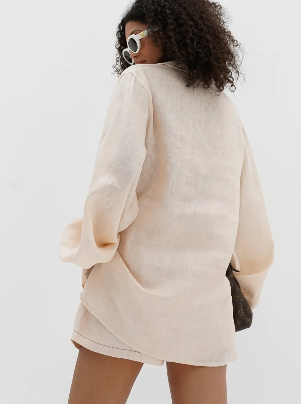 Rue Contrast Stitch Linen Shirt | Blush