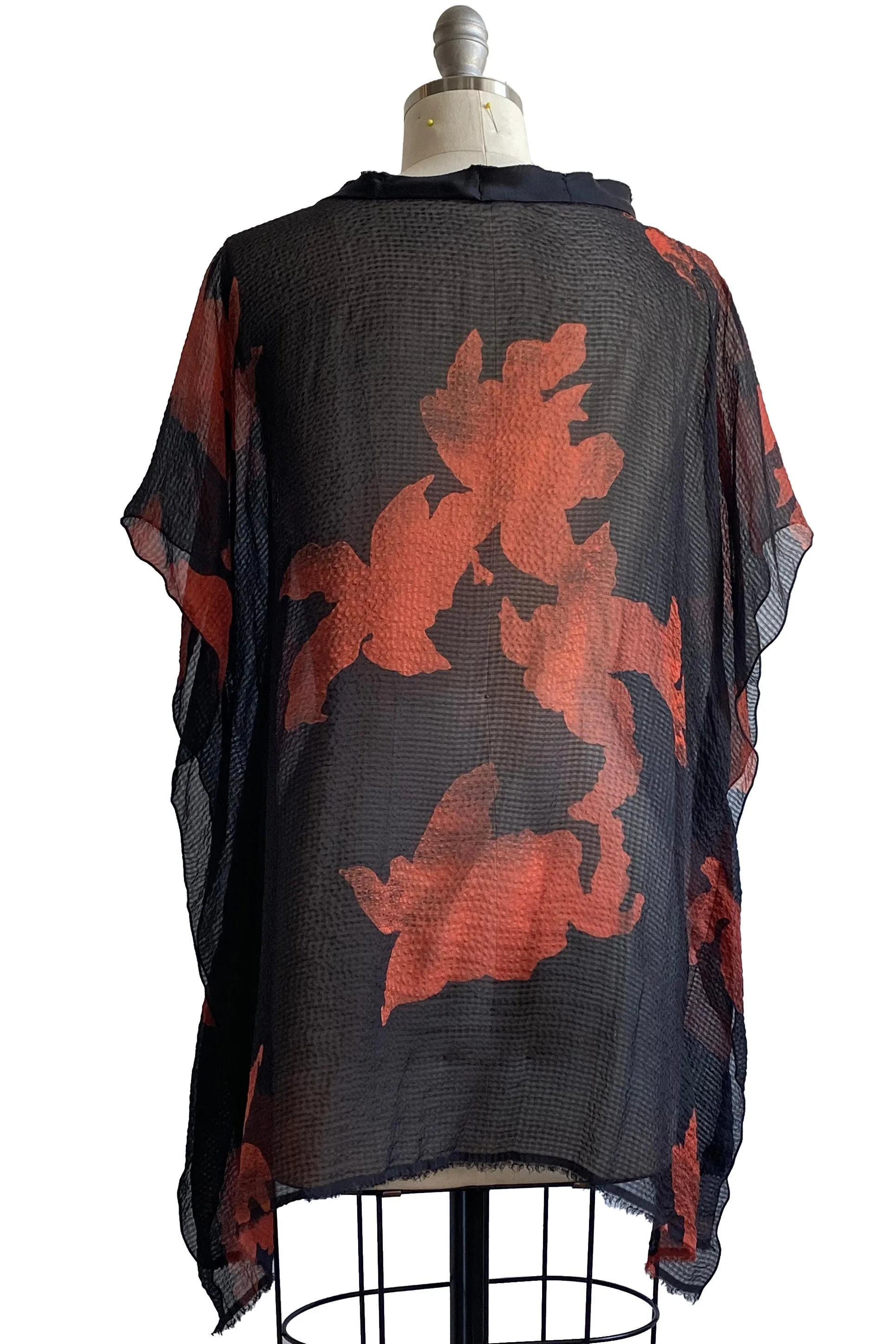 Seersucker Silk Square Top w/ Azalea Print - Black & Red