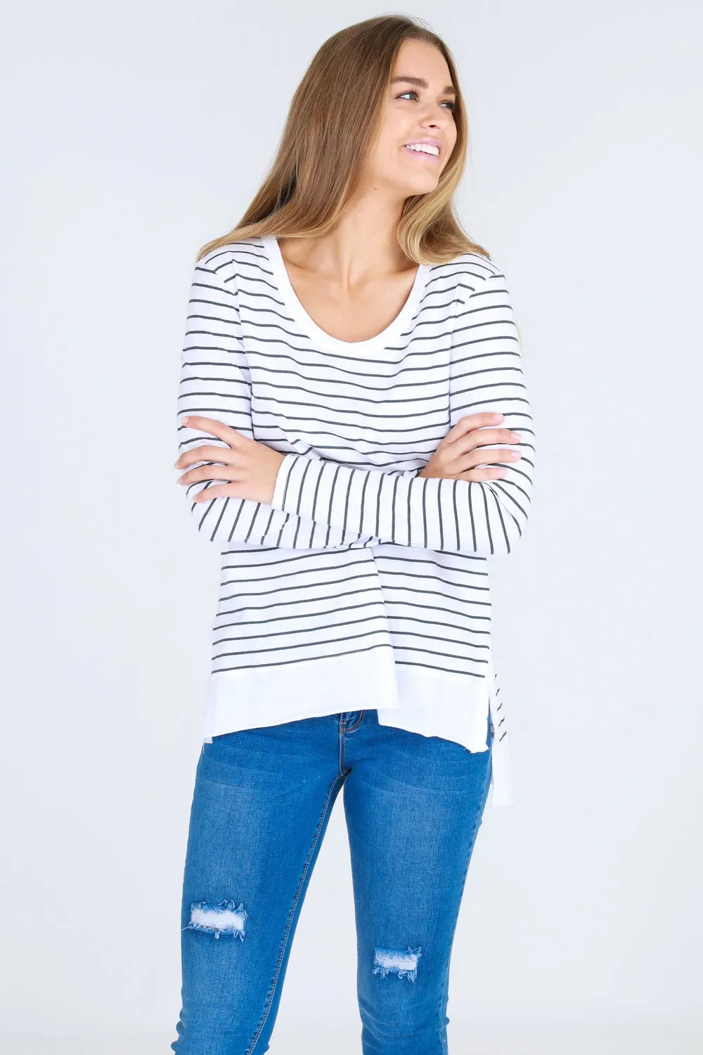 Strumpet Long Sleeve Tee - White  Stripe