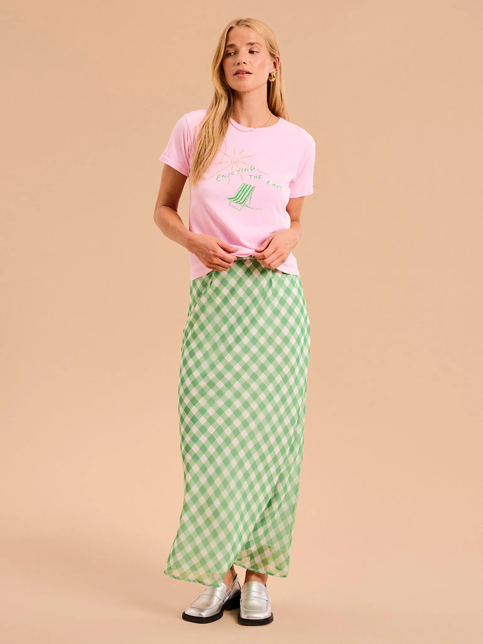 Tabitha Maxi Skirt in Cream and Green Check