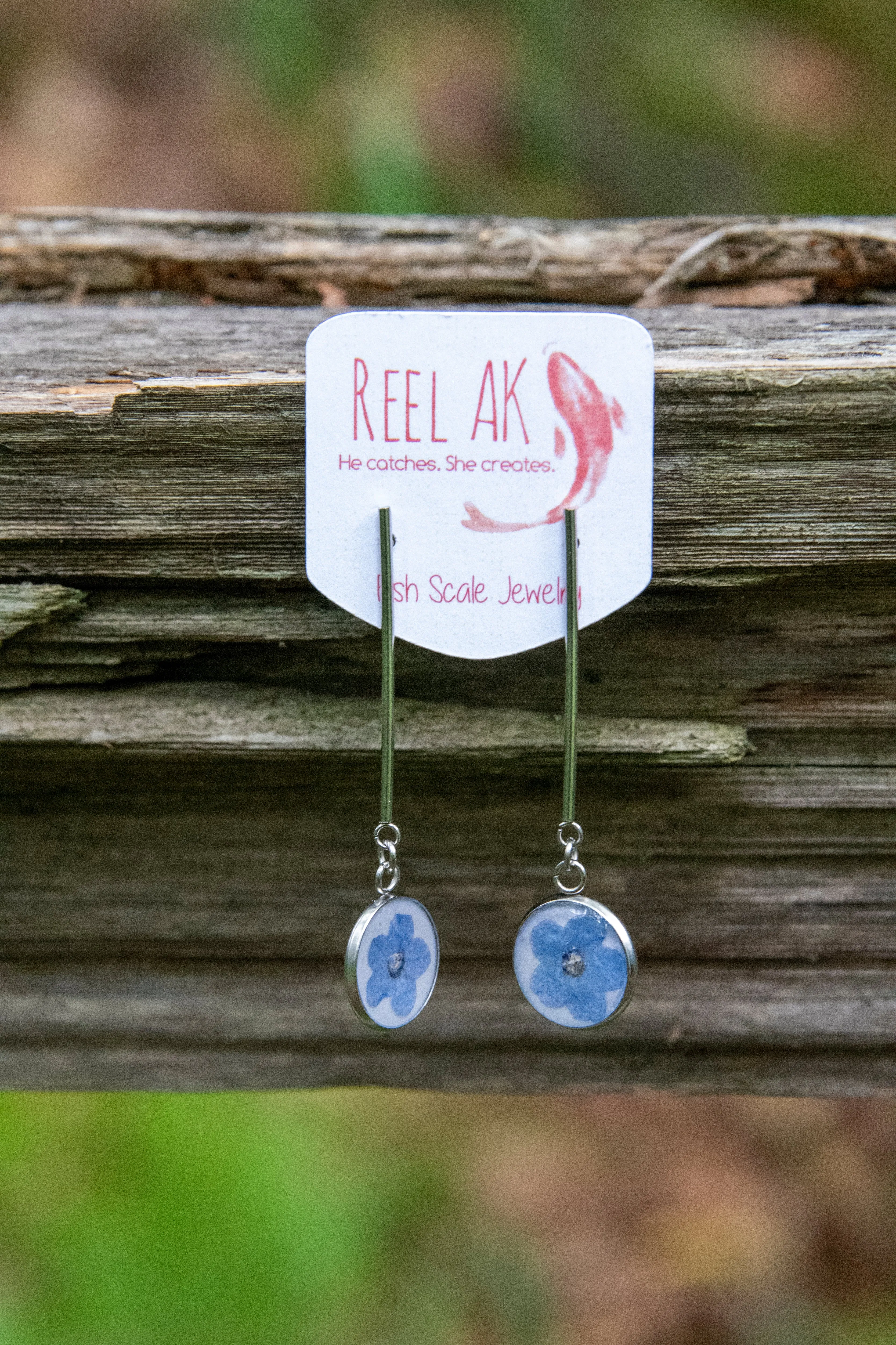 The Brianna - Our Round Forget-Me-Not Stick Drop Earrings