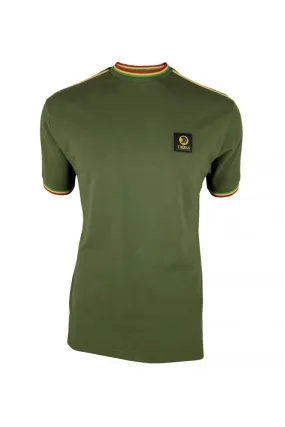 Trojan Records Men's TC1042 Three Colour Tipped Pique T Shirt Army Green