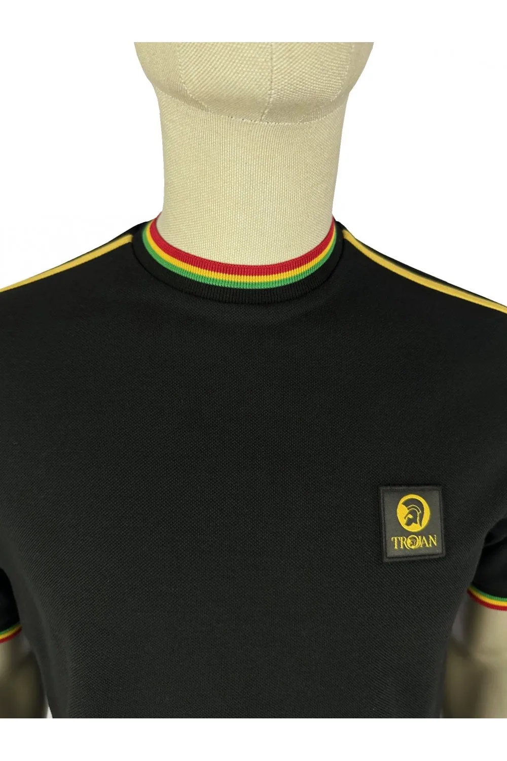 Trojan Records Men's TC1042 Three Colour Tipped Pique T Shirt Black