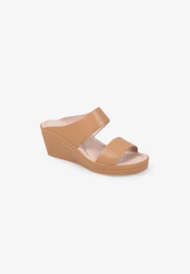 Weslee Extra Wide Strap Comfort Wedge Heels - Tan