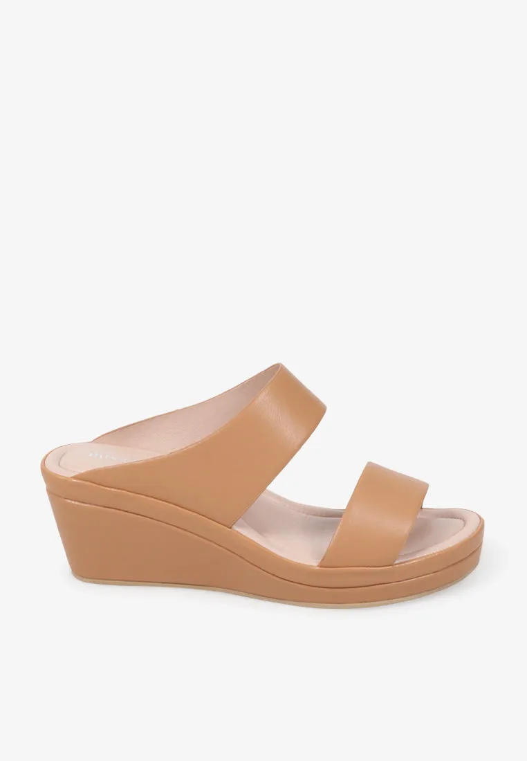 Weslee Extra Wide Strap Comfort Wedge Heels - Tan