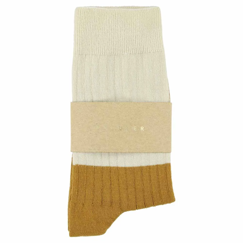 Women Block Socks - Ecru / Mustard