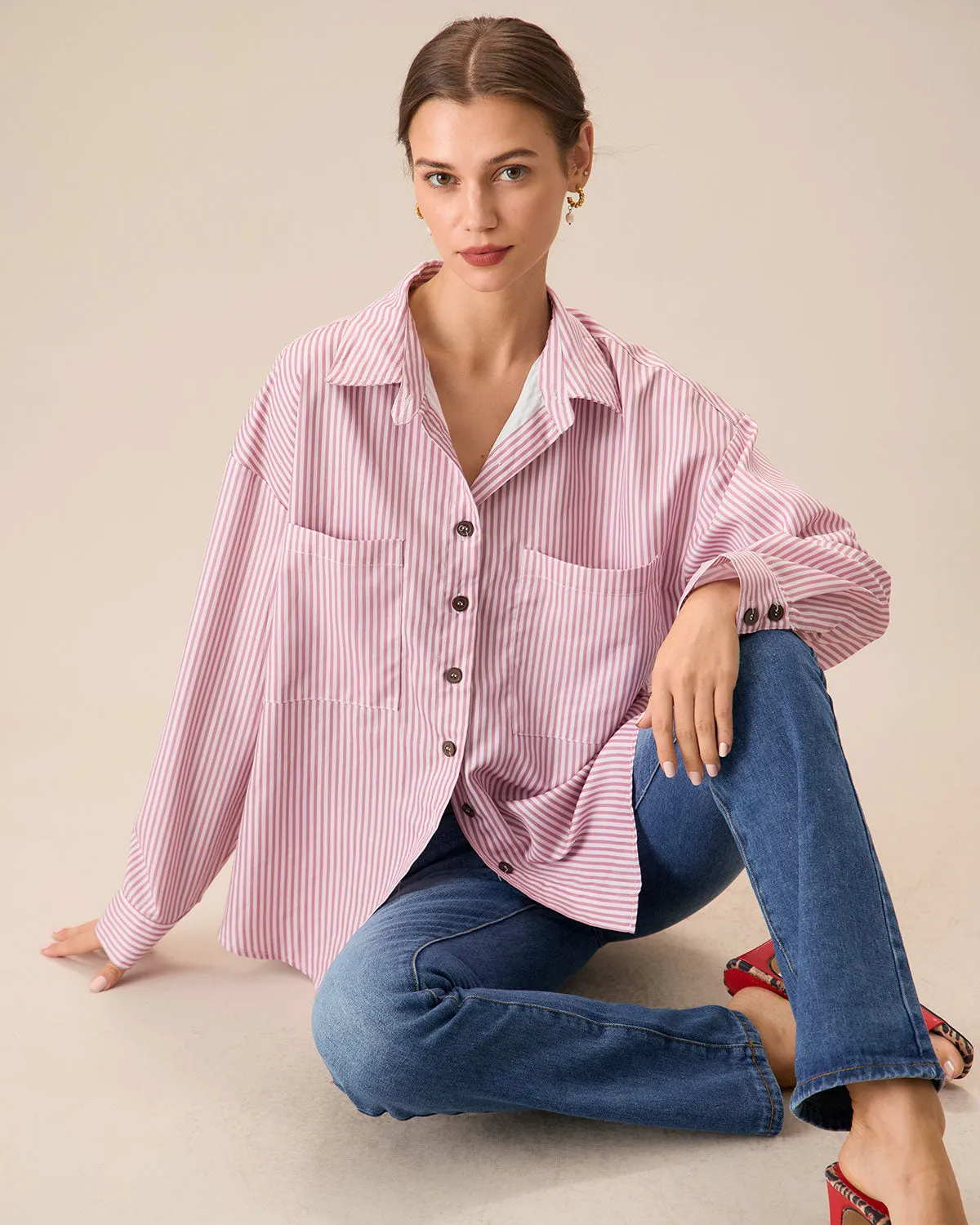 Women's Pink Striped Pocket Shirt